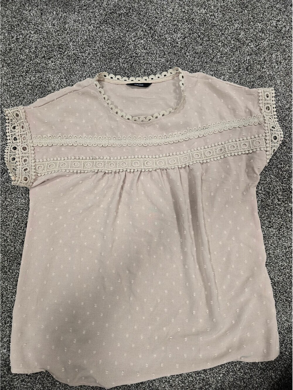 Dokotoo Beige Crochet Accent Button-Back Blouse